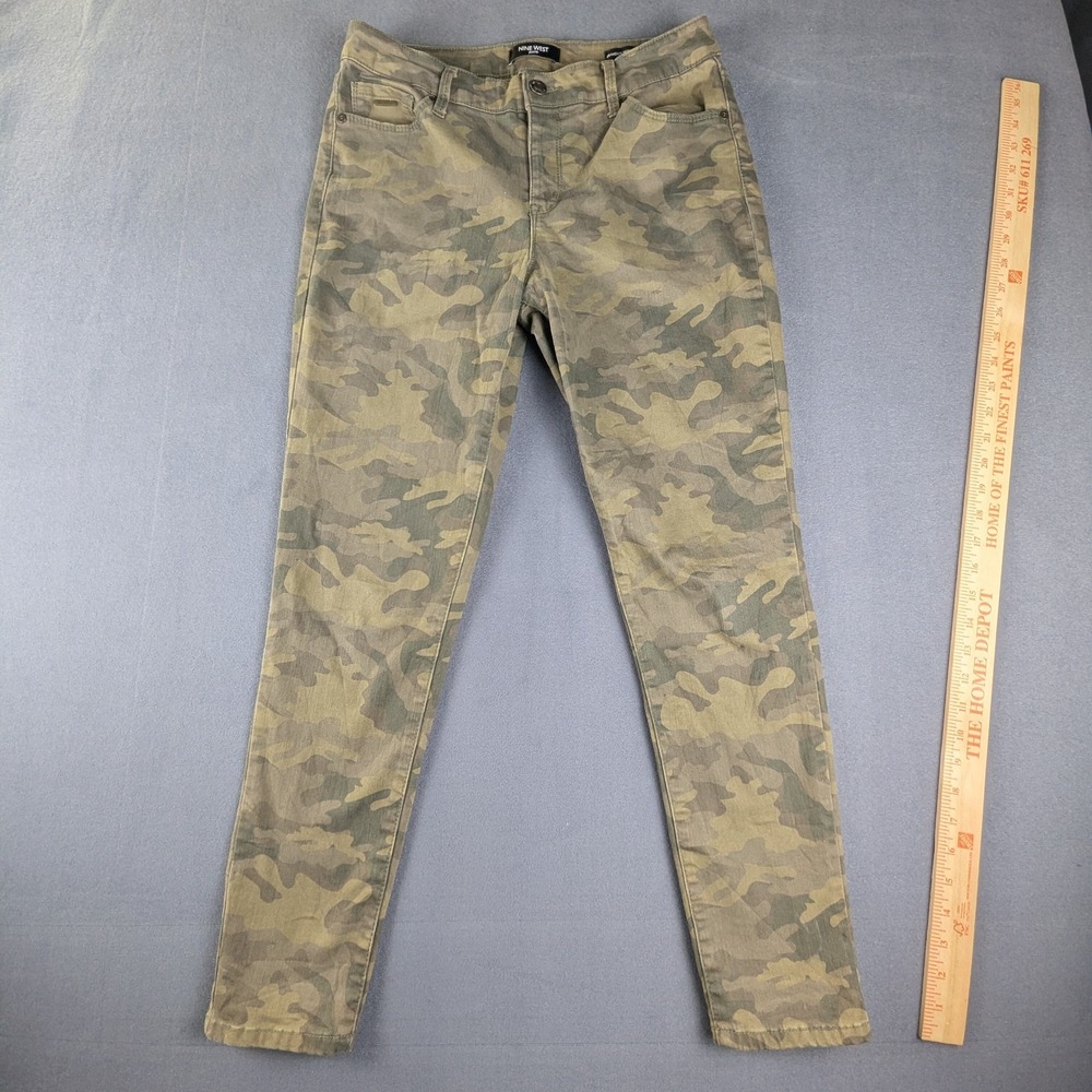 Nine West Jeans Women 8 Green Camo Gramercy Skinny Ankle Camouflage Stretch Pant
